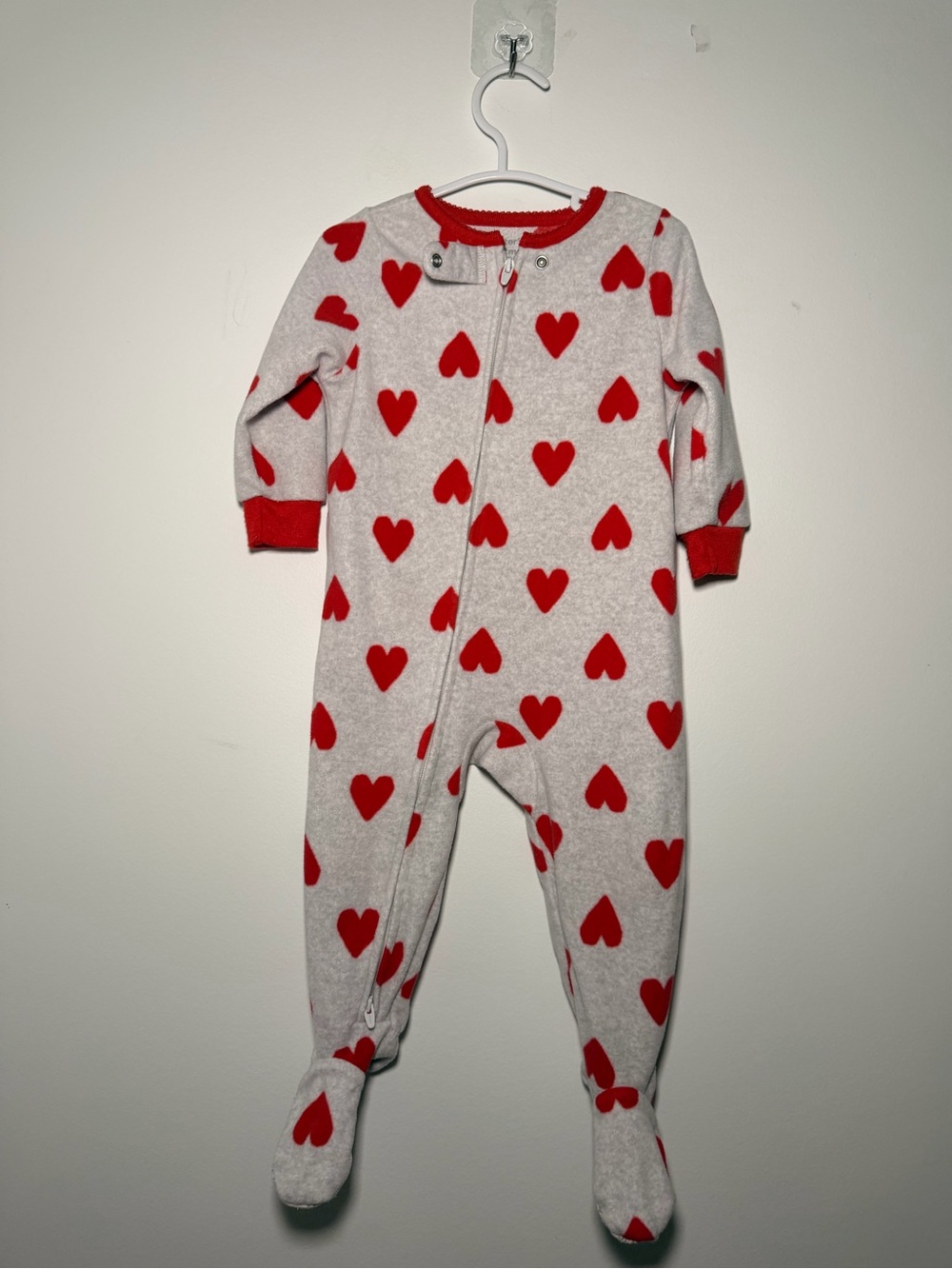 Carters 12months cozy comfy zipper red hearts gripped feet baby onesie warm